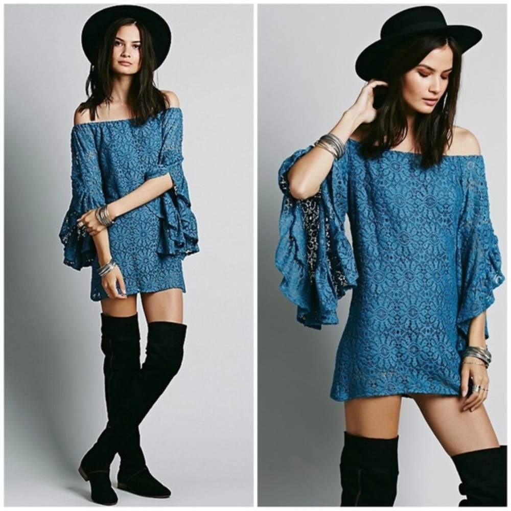 Jen’s Pirate Booty Free People Lace Off The Shoulder Bell Sleeve Floral Dress